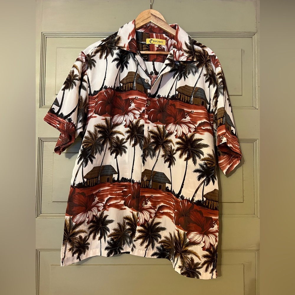 Vintage Men’s Large Maui Hawaiian short sleeve Shirt Surf Beach Button Up tropic